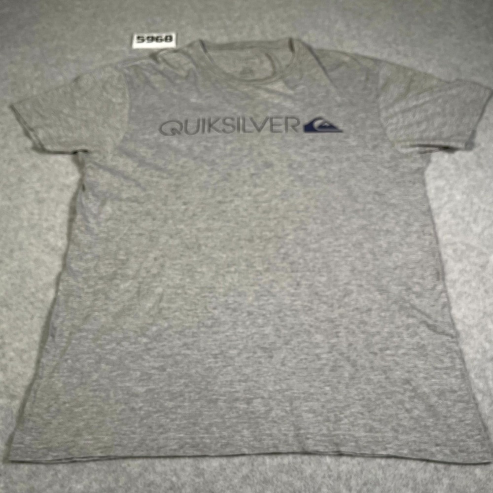 Quiksilver T Shirt Mens Large Gray Graphic Logo Crew Neck Short Sleeve Outdoor